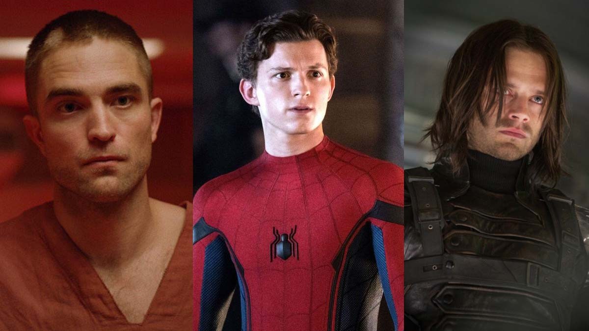 Robert Pattinson, Tom Holland mengenakan kostum Spider-Man, dan Sebastian Stan mengenakan kostum Winter Soldier